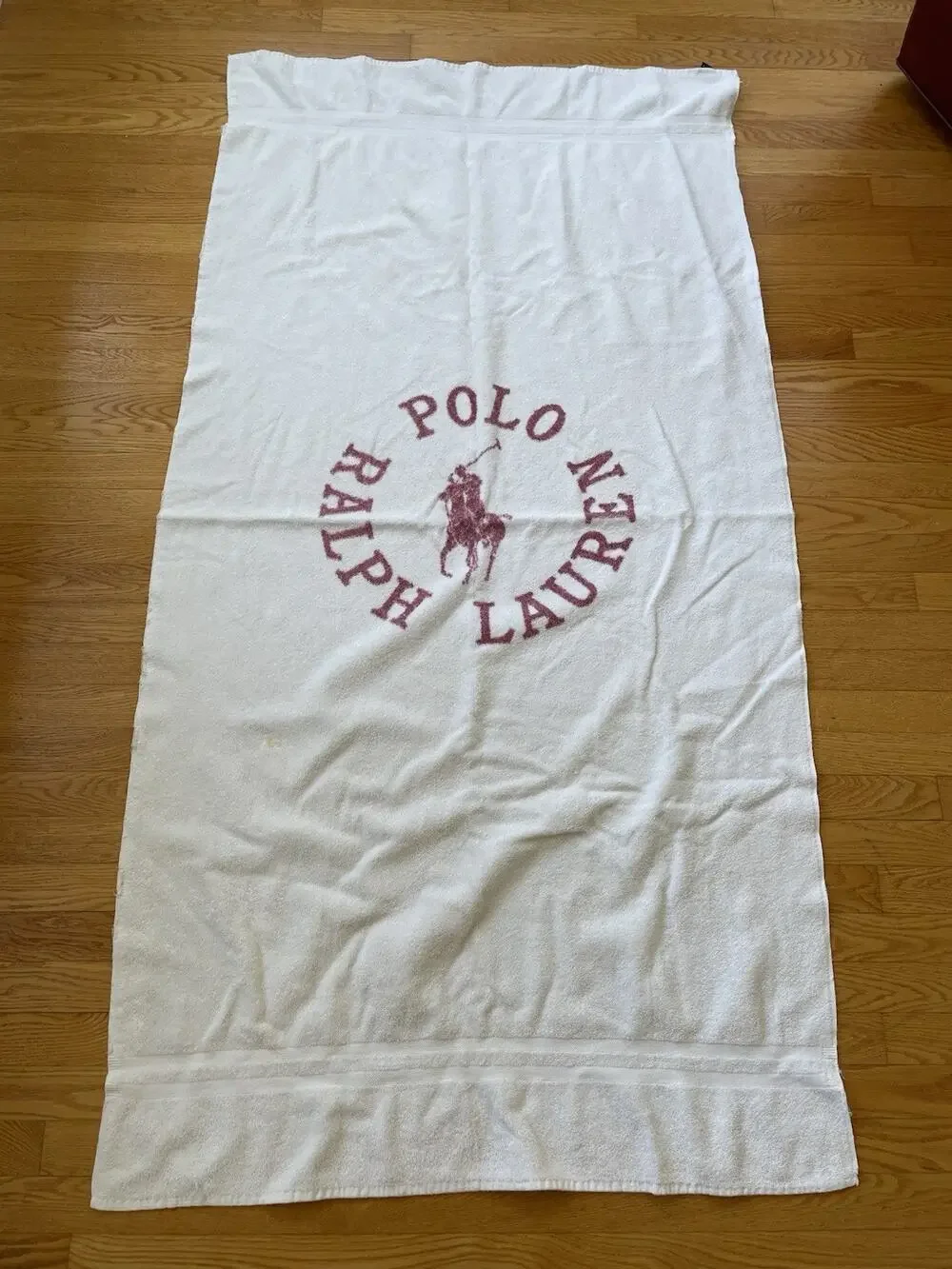 Ralph Lauren RL Polo Club Vintage Red White Large Beach Towel 34 X 66 Pony Logo